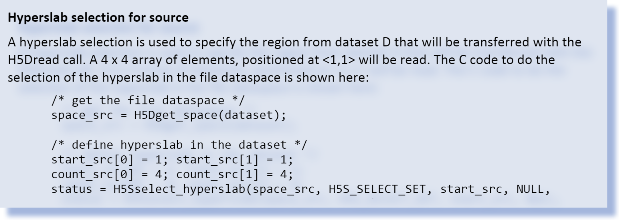 Hyperslab selection for source